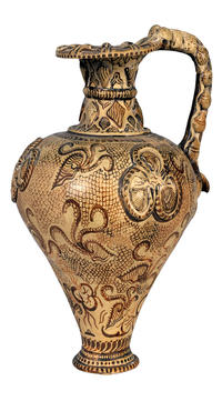 Tall ceramic ewer decorated with octopuses
