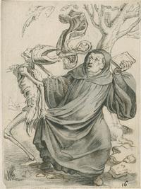 The Abbot and Death, Peter Paul Rubens, after Hans Holbein, c.1590 © Museum Plantin-Moretus, Antwerp Black and white drawing made by Rubens when he was 13 years old, depicting the Abbot and Death, after Hans Holbein, c 1590