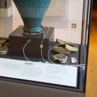 Sensors recording vibration data installed inside a showcase at the Ashmolean Museum